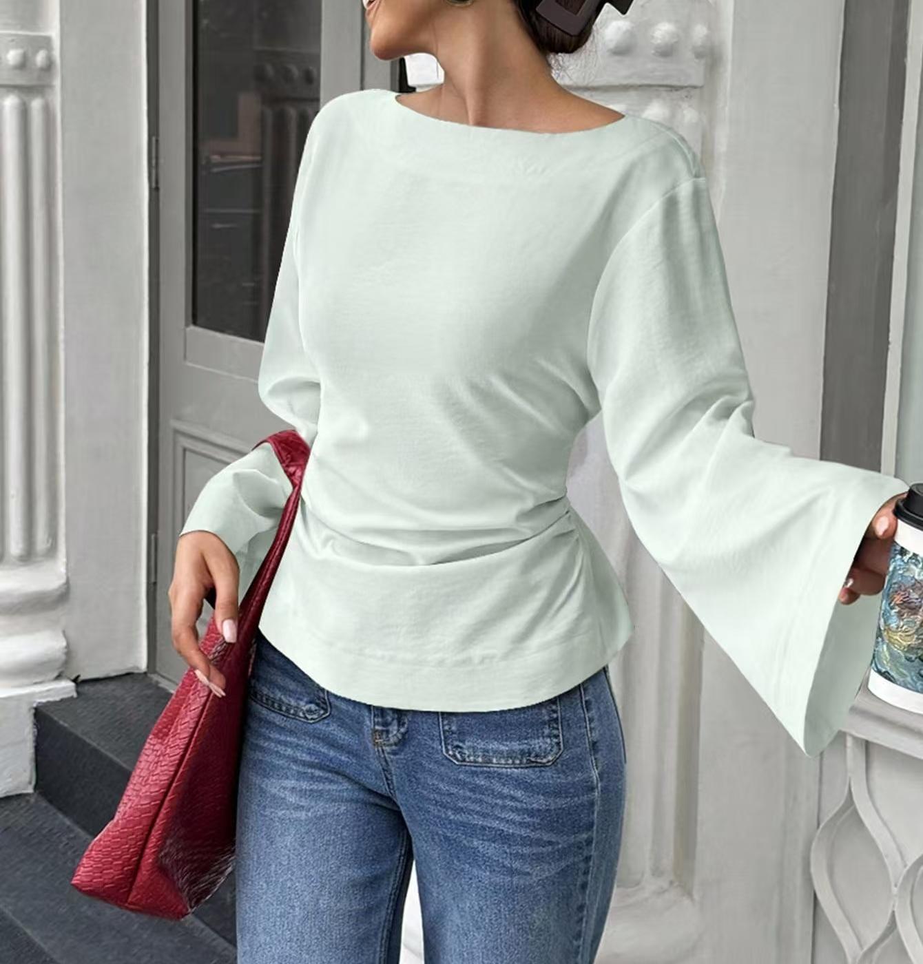 Flared Long Sleeve Pullover Women's Clothing