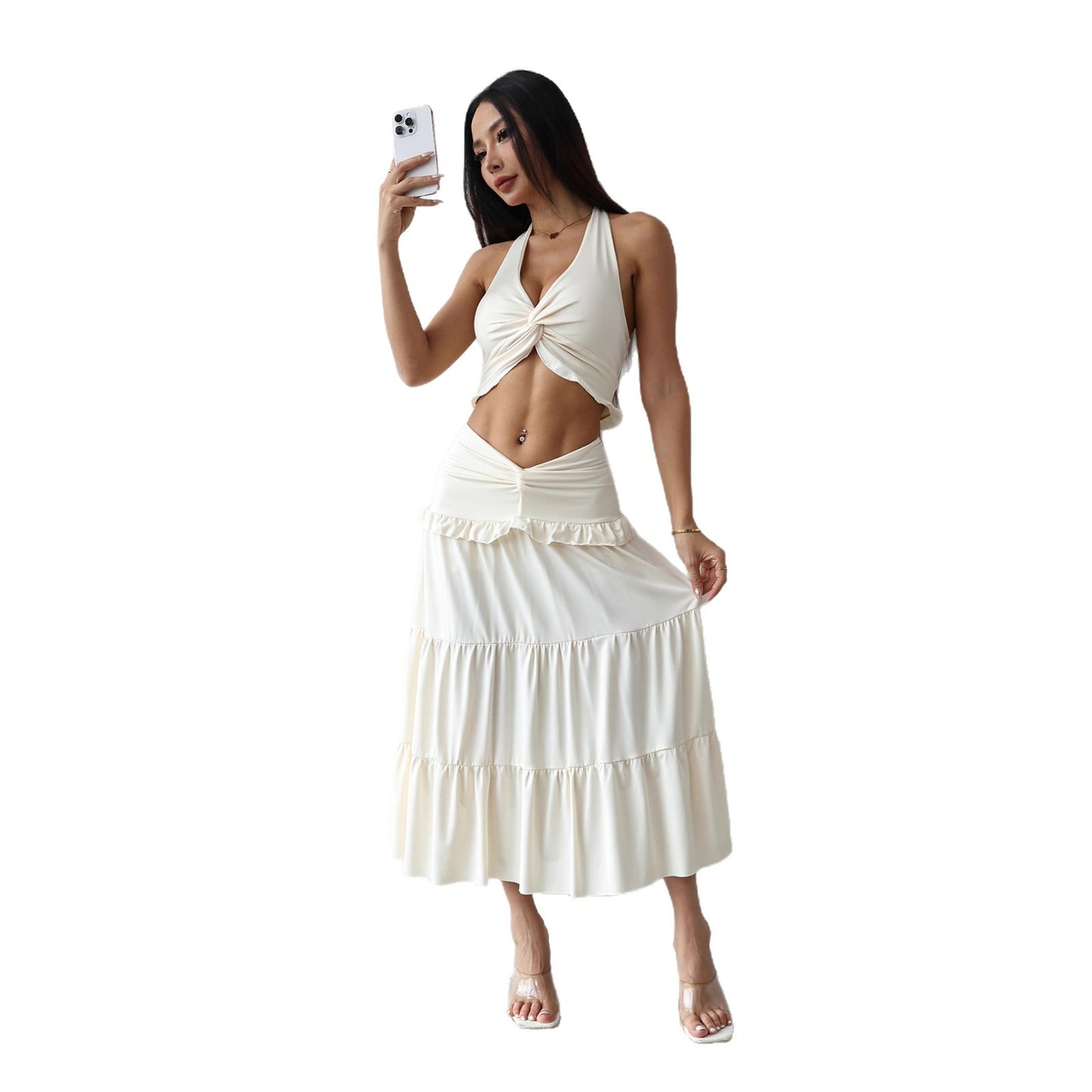 Women's Vest Top High Waist Long Skirt Set