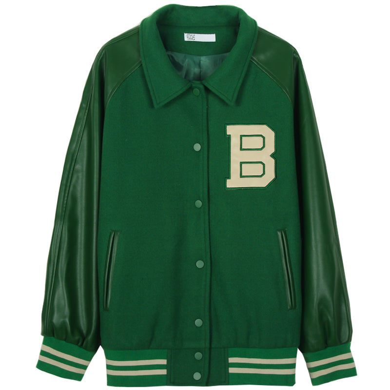 Damska modna retro zielona kurtka baseballowa
