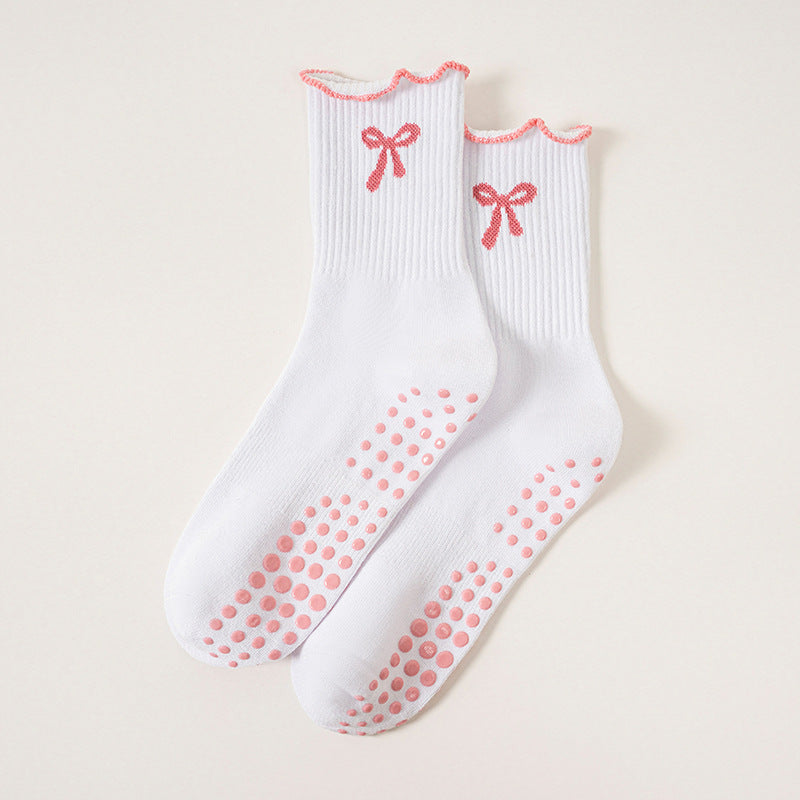 Sports Socks Yoga Mid Calf Socks Non Slip Silicone Ruffle Cotton Socks