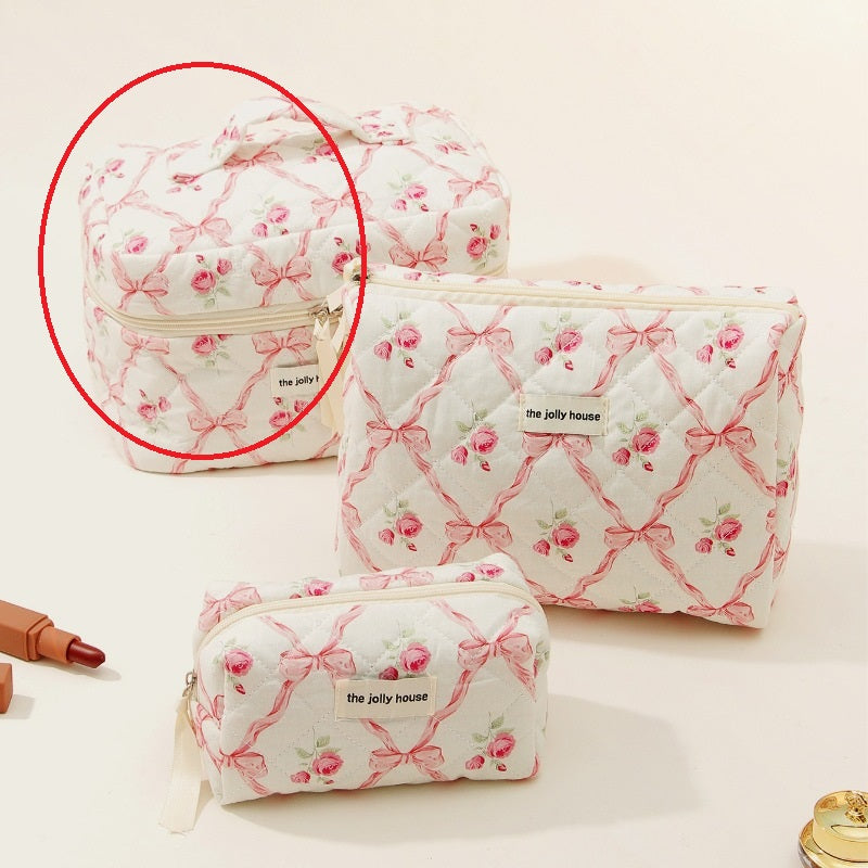 Bow Cotton Makeup Bag Ins Large Capacity Storage Wash Bag Good-looking Portable