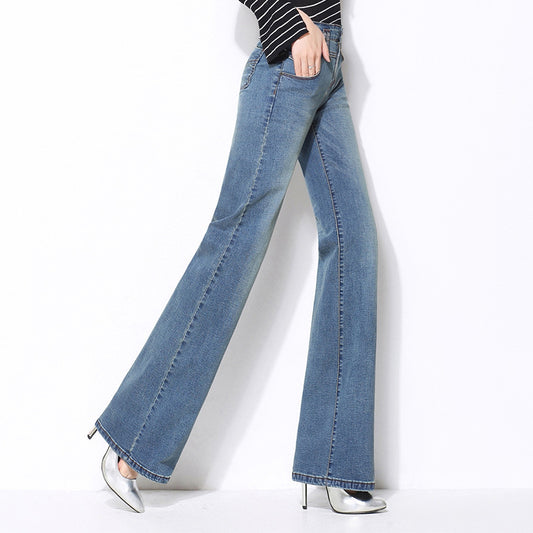 Spring And Autumn Women's Denim Straight Wide-leg Casual Pants