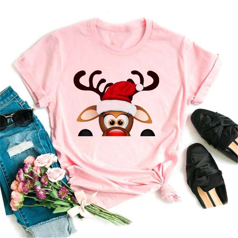 Christmas Red Plaid Leopard Short Sleeves