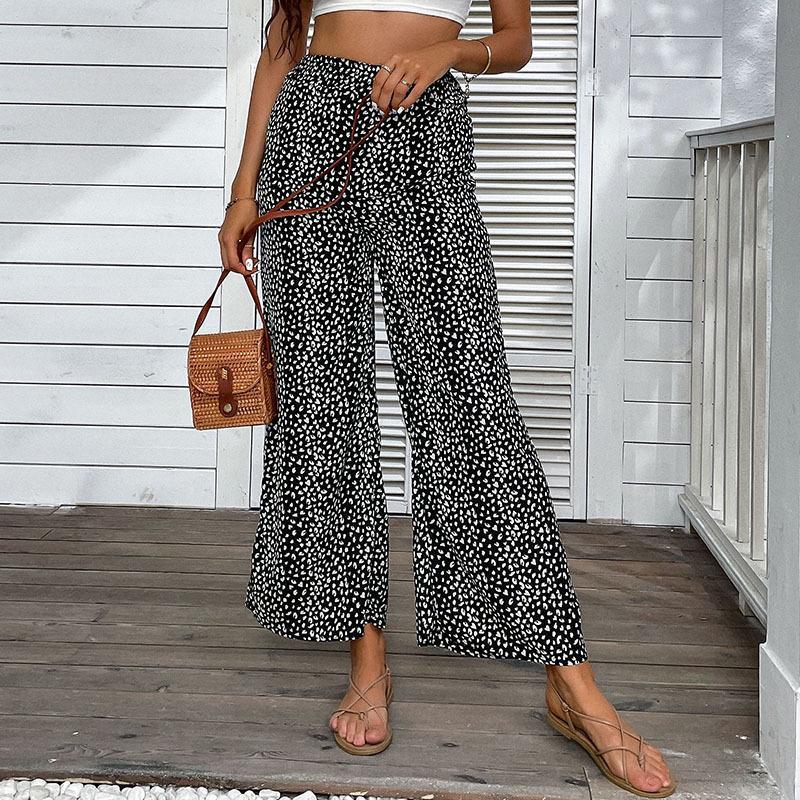 Fashion Women's Wear Elastic Waist Wide Leg Cropped Pants