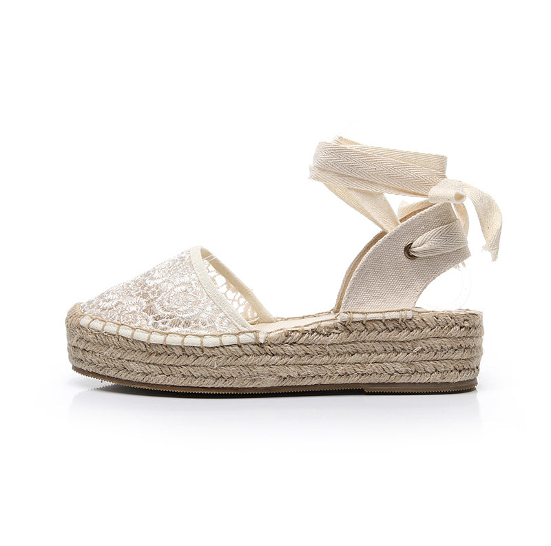 Roman Style Lace Up Sandals Muffin Thick Sole