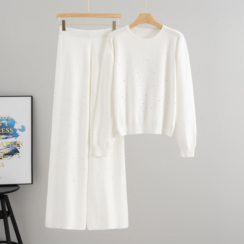 Starry Hot-Stone Round-Neck Pullover Knit Set