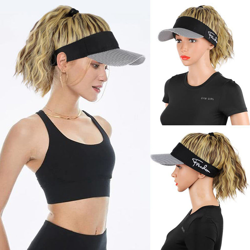 Wig Hat Integrated Women's Fashion Ponytail Wool Fiber Hair Houndstooth Cap Baseball Hat Wig