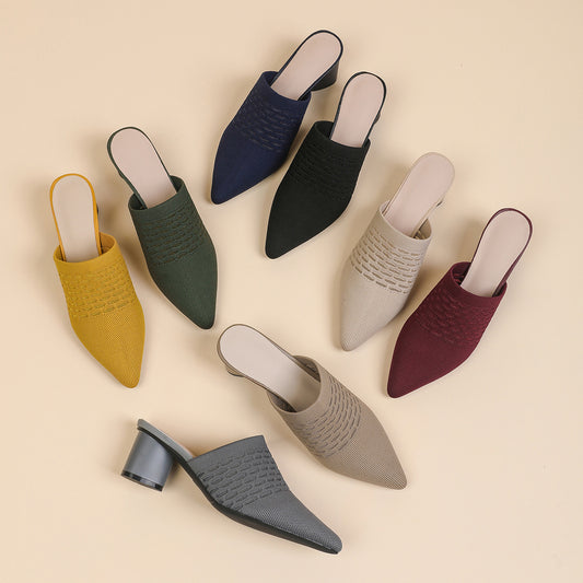 Pointed Toe Toe Cap Sandals Chunky Heel High Heels