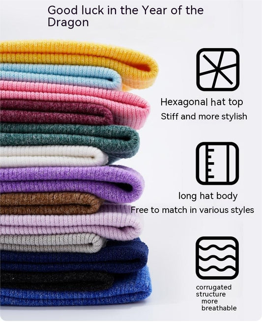 Pure Color Japanese Pile Heap Cap Female Korean Autumn And Winter Students Warm-keeping Knitted Earflaps Cap