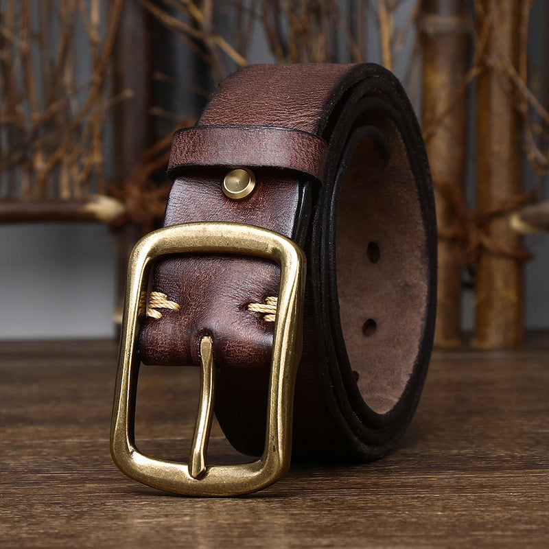 Leather Belt Men's Genuine Leather Pure Retro 38CM