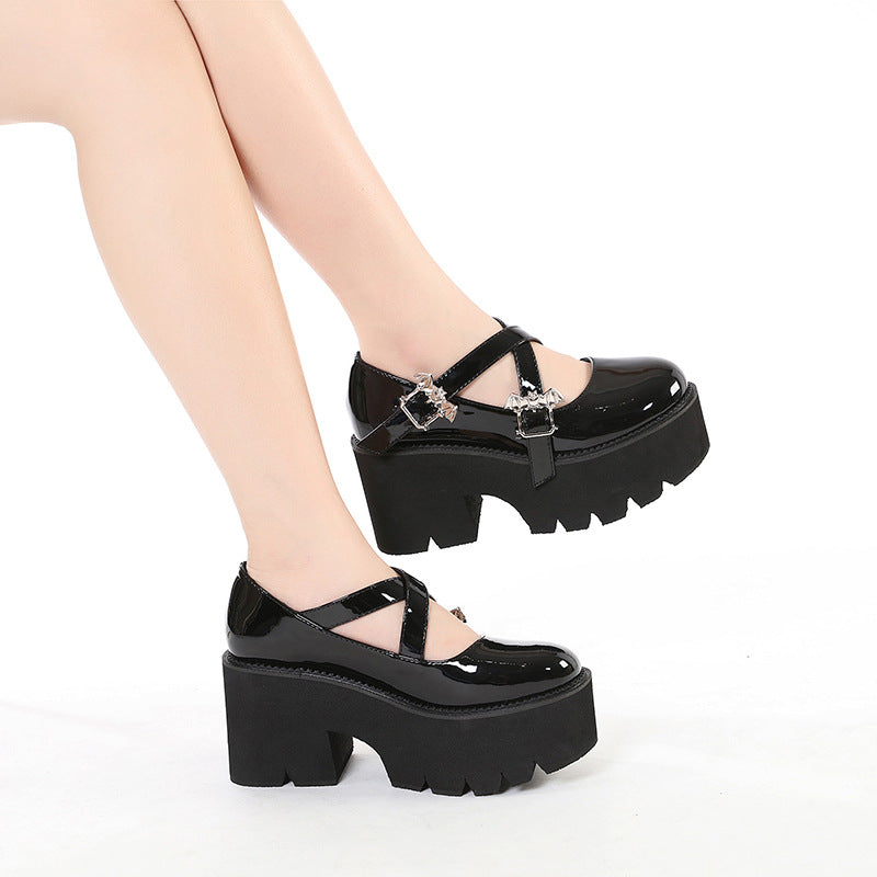 Women's Bat Metal Decorative Chunky Heel Platform Shoes
