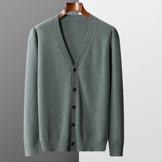 Early Autumn New Men's Pure Color Wool Cardigan Outer Wear