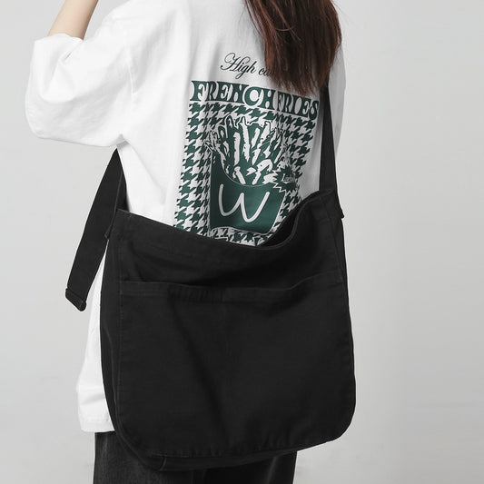 Women's Large Capacity Idle Style Artistic Simple Canvas Bag School College Students