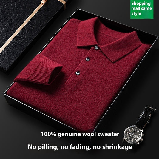 Men's Autumn And Winter Solid Color Shirt Middle-aged Polo Sweater