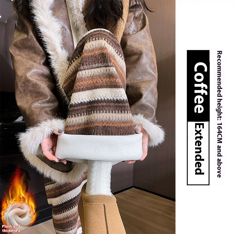 Woolen Striped Women's Wide-leg Pants Fallwinter Comfortable Retro