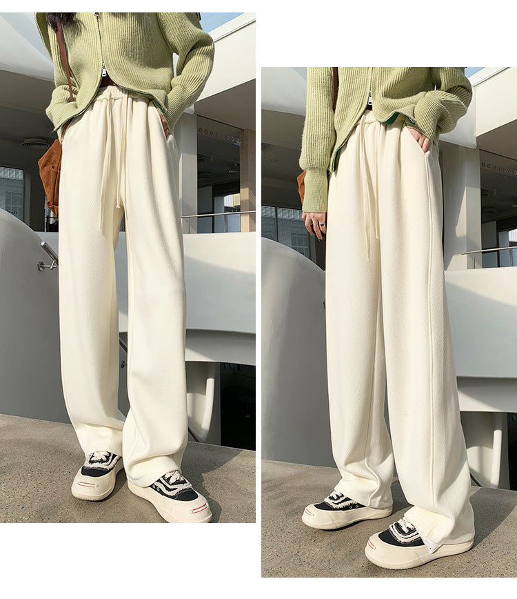 Fleece-lined High Waist Matchet Pants Soft Glutinous Leisure Warm Straight Glutinous Rice Pants