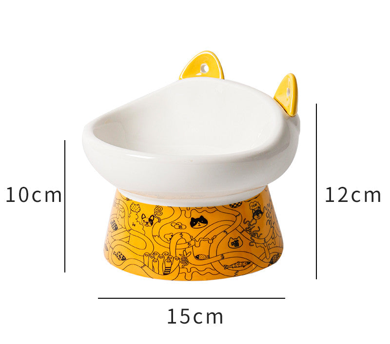 Cat Bowl High Feet Ceramic Anti-Overturn Protection Cervical Spine