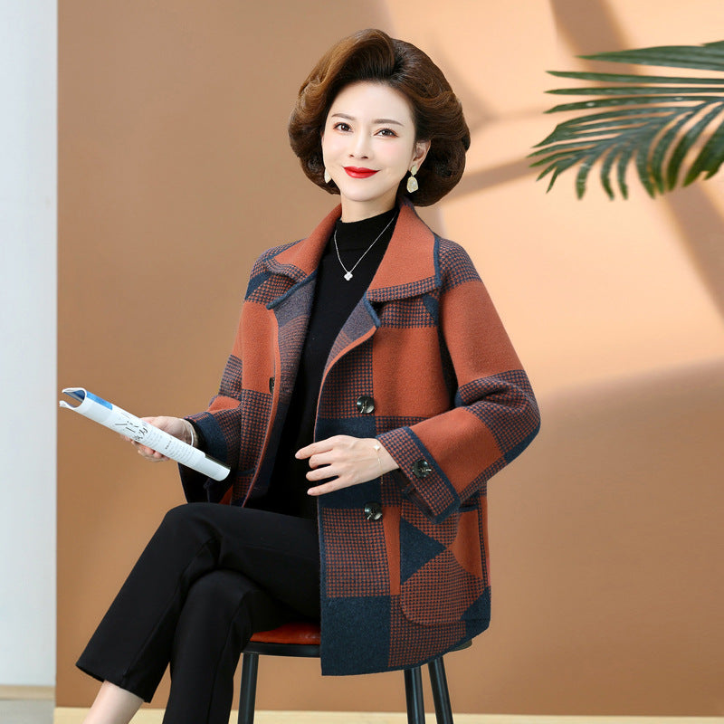 Fashionable Stylish Plaid Knitted Cardigan Coat