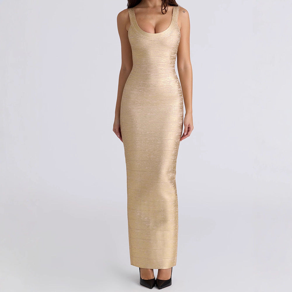 New Autumn Womens Retro Sheath Dress With Open Back And Solid Color