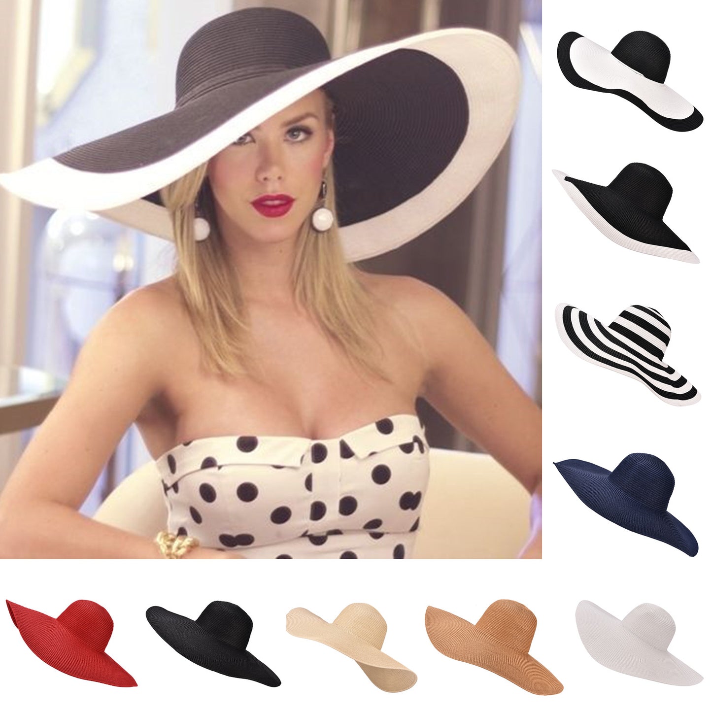 Oversized Hepburn Shade Holiday Straw Hat 18cm