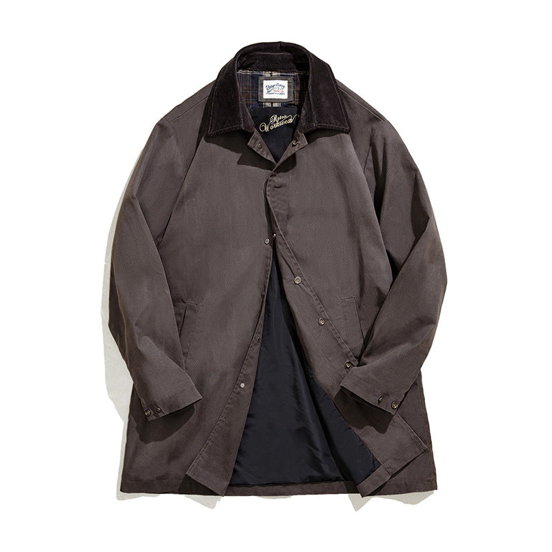 Tooling Retro Lapel Oil Wax Windbreaker Coffee Color