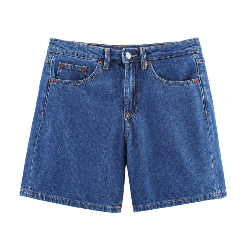 Summer European And American Style Initial Color Mid Waist Casual Denim Shorts