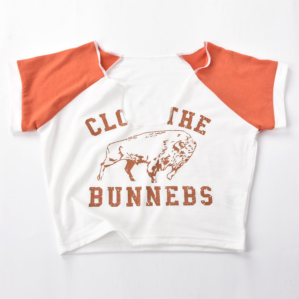 European And American Women's Ins Style Navel Print T Shirt
