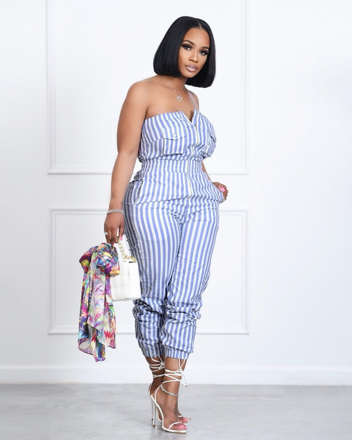 Fashion Ladies Striped Tube Top Jumpsuit