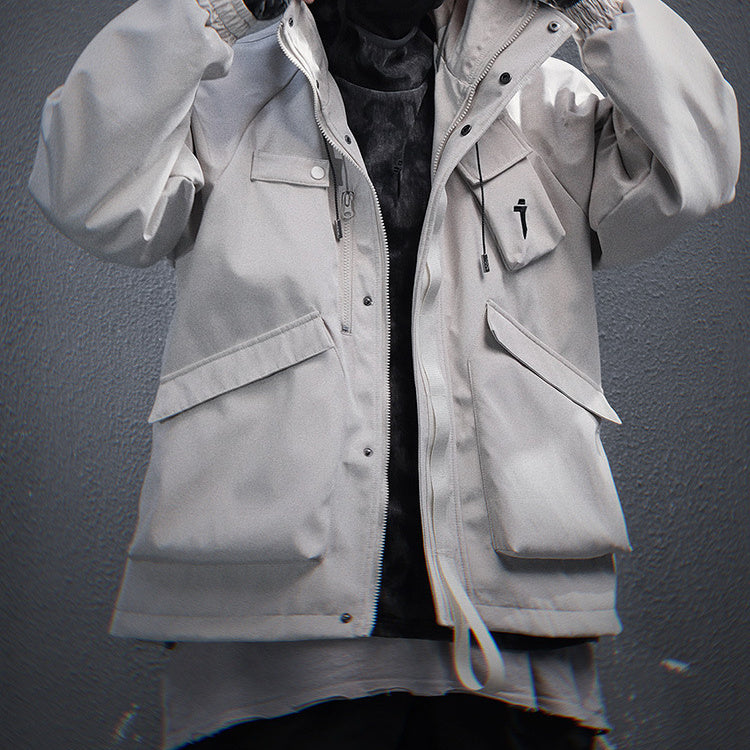Mechanical Style Multi-pocket Loose Casual Hooded Jacket