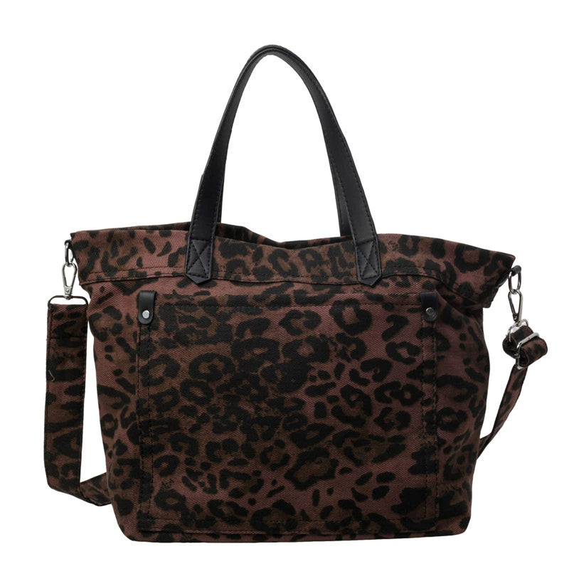 Retro Large-capacity Leopard-print Canvas Tote Bag