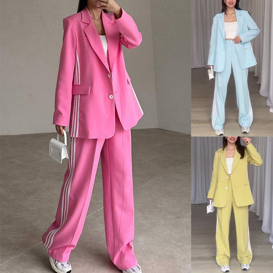 Solid-color Stylish Striped Printed Suit Wide-leg Pants