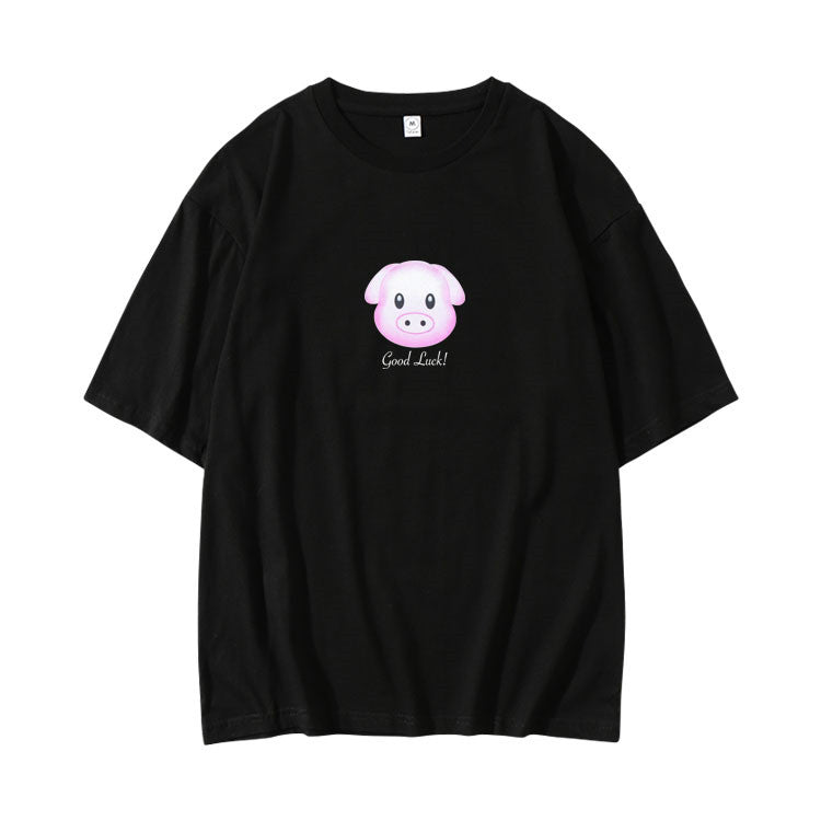 Ladies Short Sleeve Loose Cotton Printed Top