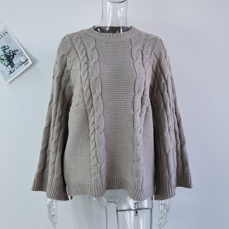 Round Neck Pullover Long Sleeve Knitted Sweater