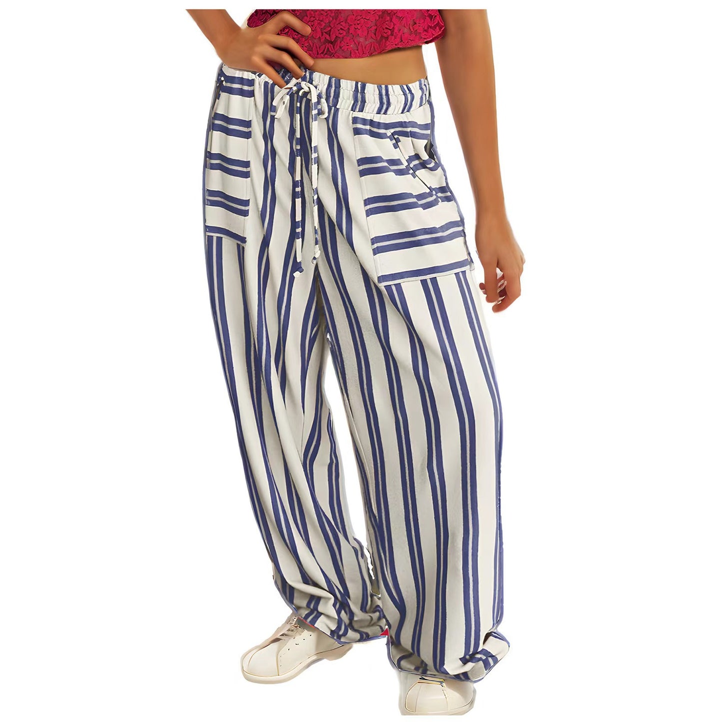 Drawstring High Waist Casual Belt Pocket Women
