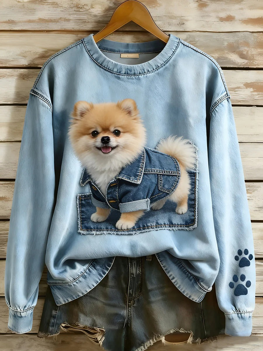 Womens Printed Saint-Like Sweater With A Crew Neck