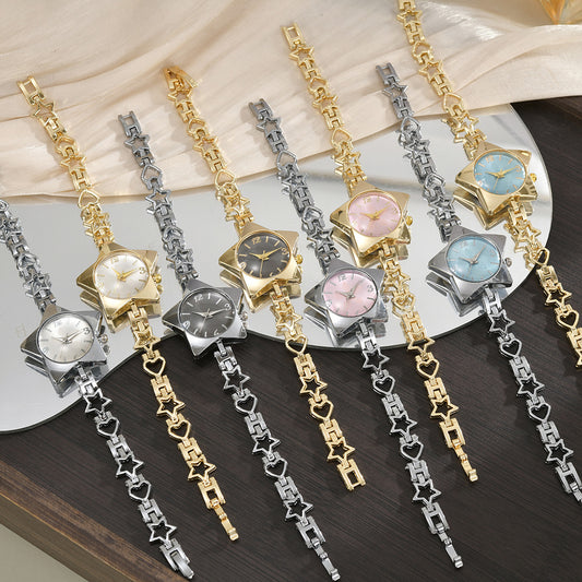 Stylish Edgy Yet Sweet Womens Watch With A Star And Heart Chainquartz Timepiece