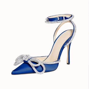 Spring And Autumn Fairy Style Bowknot Rhinestone Satin High Heels