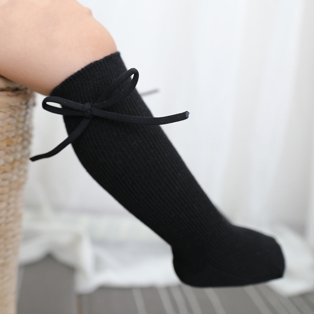 Girls' Bow Tube Socks Children's Monochrome Flat Mouth