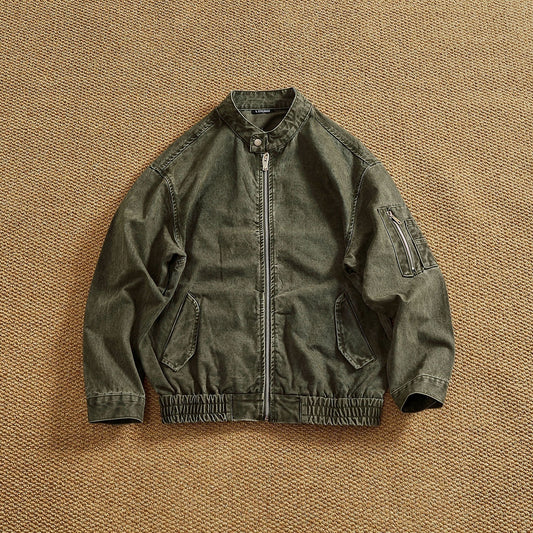 Personalized Stand Collar Snap Collar Washed Classic All-match Retro Bomber Jacket