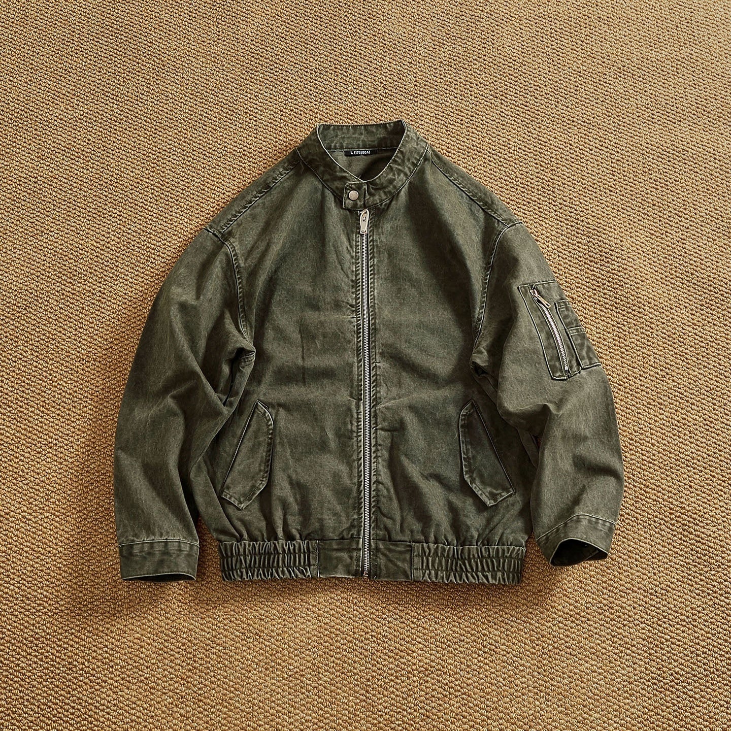 Personalized Stand Collar Snap Collar Washed Classic All-match Retro Bomber Jacket