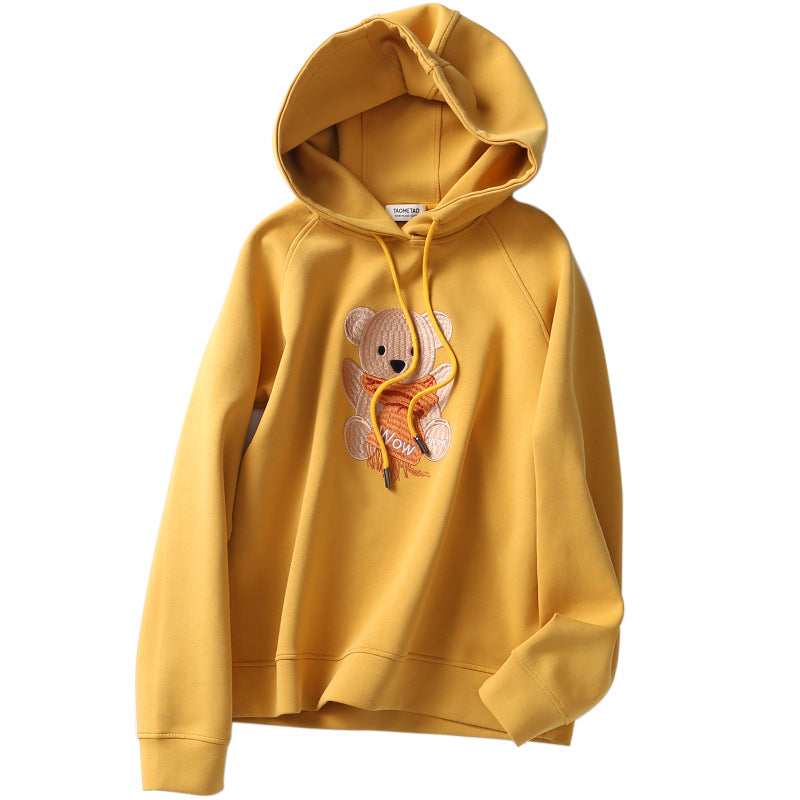 Women's Trendy Spring And Autumn Bear Embroidery Hooded Sweater