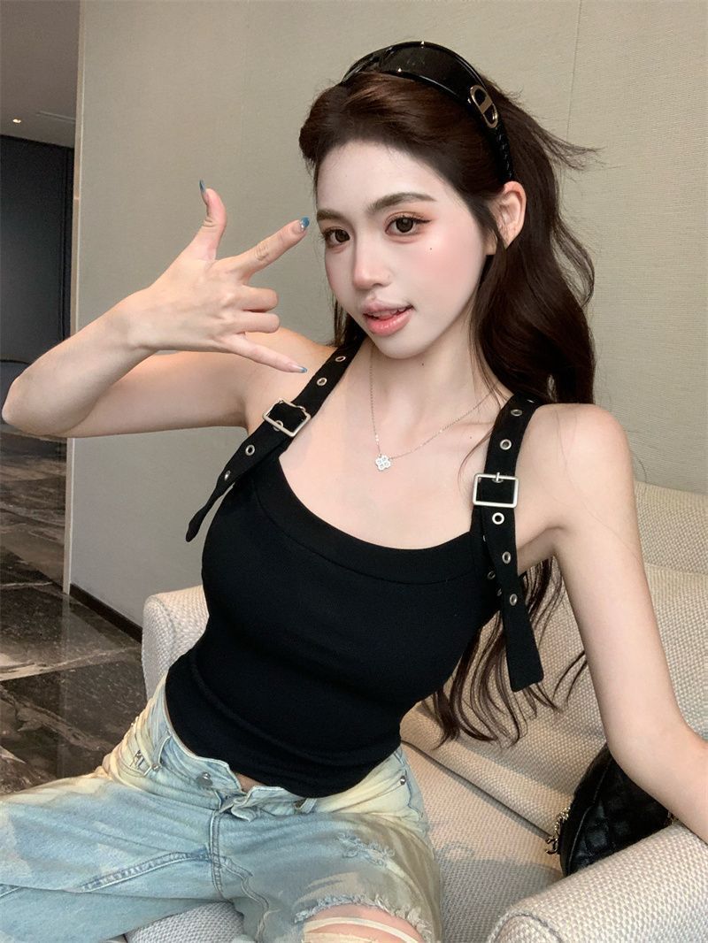 Pure And Alluring Black Adjustable-strap Camisole