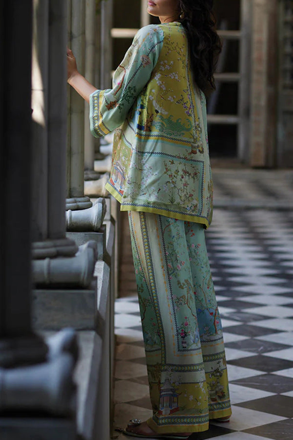 Printed Mid-sleeve Pants Straight Through Fashion Casual Two-piece Set
