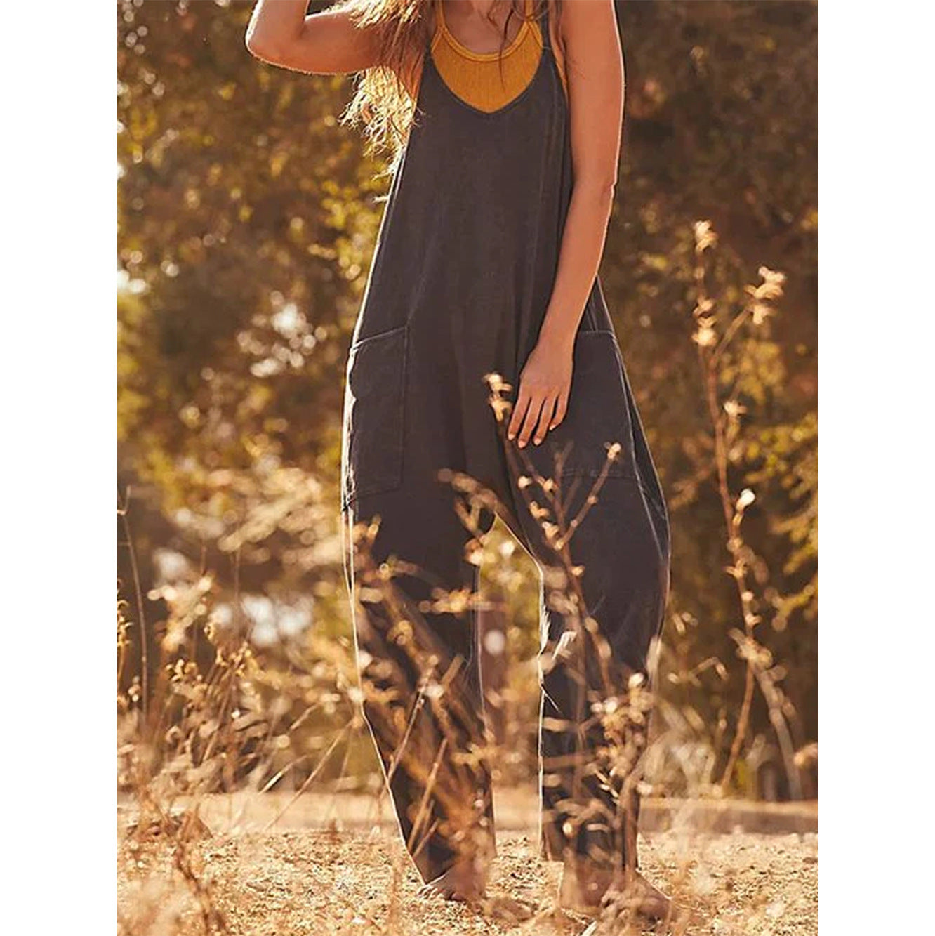 Zipper Pocket Suspender Jumpsuit