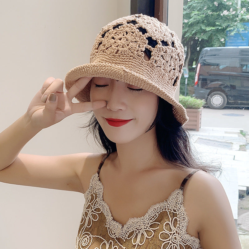Summer Sun Protection Retro Handmade Knitted Hat Women
