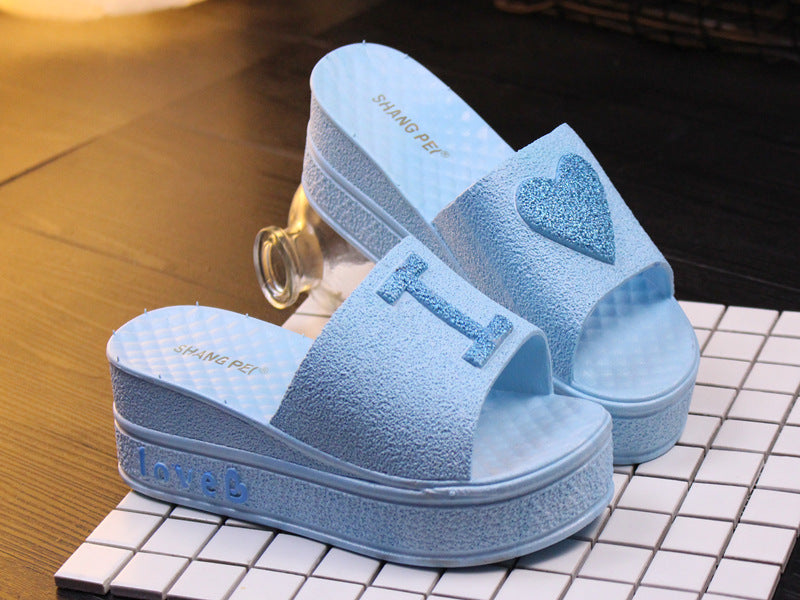 Women's Cute Peach Heart Thick Soft Sole Slippers