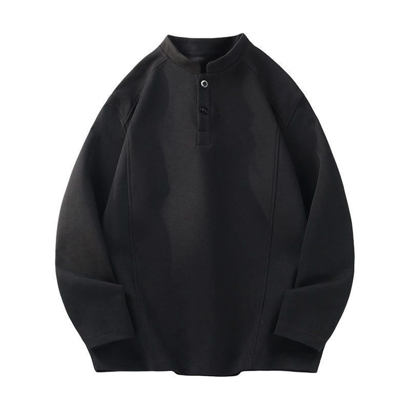 American Style Henry Collar Sweatshirt Long Sleeve Women's Base Layer
