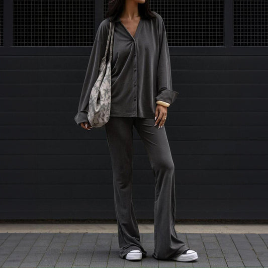 Long Sleeve Shirt And Pants Suit Women's Clothing
