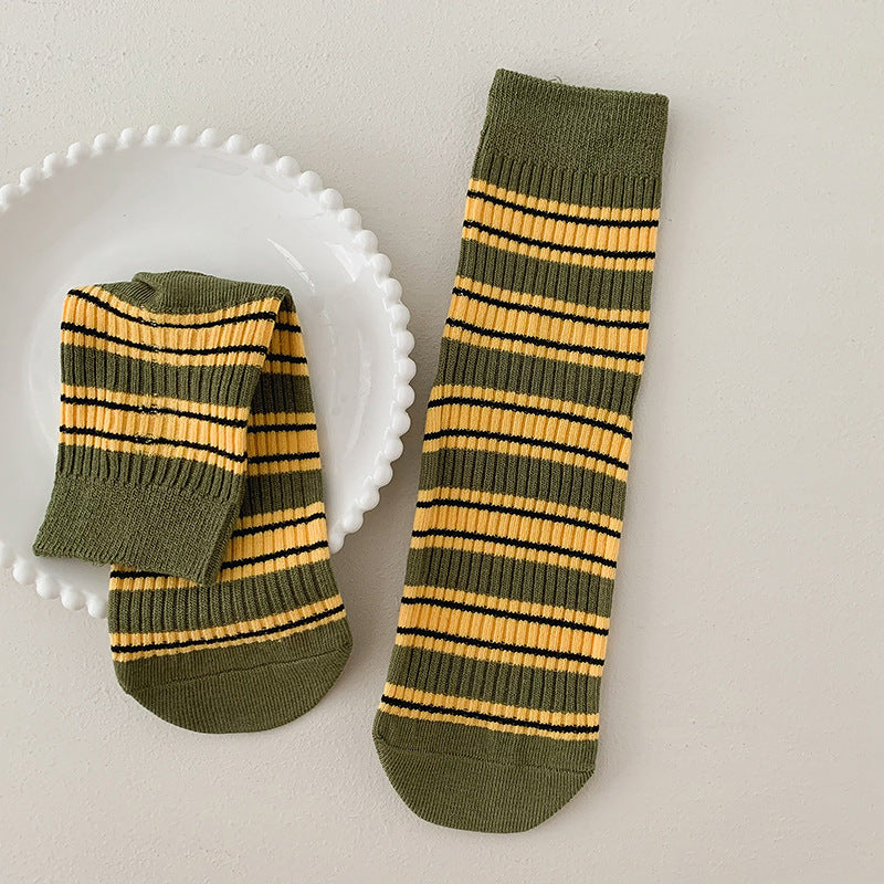 Mid-calf Socks In Colourful Japanese College Style Cotton