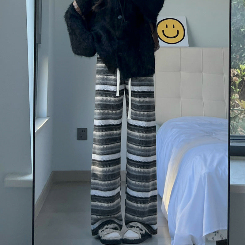 Retro Woolen Striped Casual Pants For FallWinter